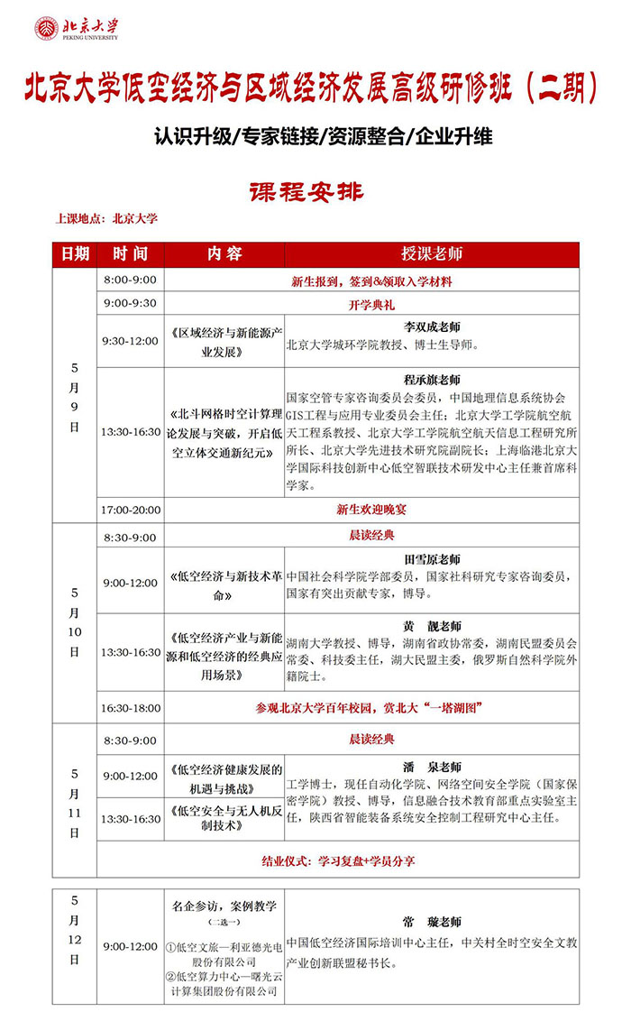 北大低空经济与区域发展班5月9日课表