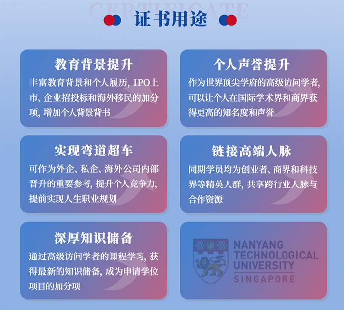 新加坡南洋理工访问学者证书用途 新加坡南洋理工访问学者证书用途